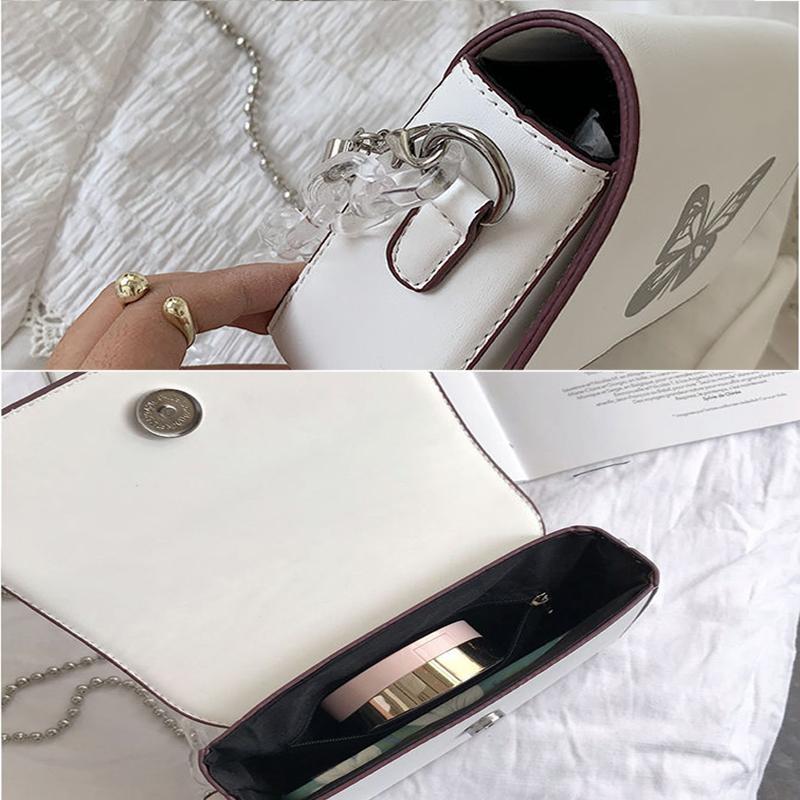 Butterfly Print Chain Shoulder Bags Casual Female Crossbody Bags Portable PU Leather Multi-Layer Transparent Chain Handbag