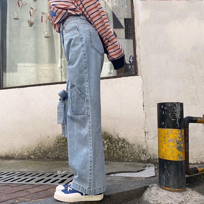 WTEMPO Jeans Women's Loose Spring and Summer High Waist Straight-leg Pants Big Bow Decoration Young and Energetic