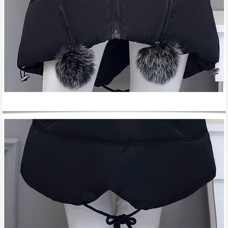 Women's Solid Color Embroidered Down Jacket Mid-length Korean Style Loose Thick Coat Warm Cotton Coat Large Fur Collar Winter Quilted Jacket