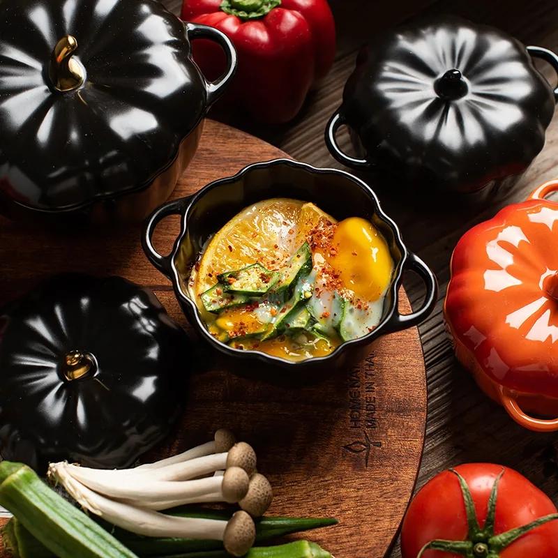 Nordic Creative Cute Pumpkin Soup with Coven Bowl Ceramic Rice Bowl Baking Tableware Dessert Soup Bowl Sprinkler Stew