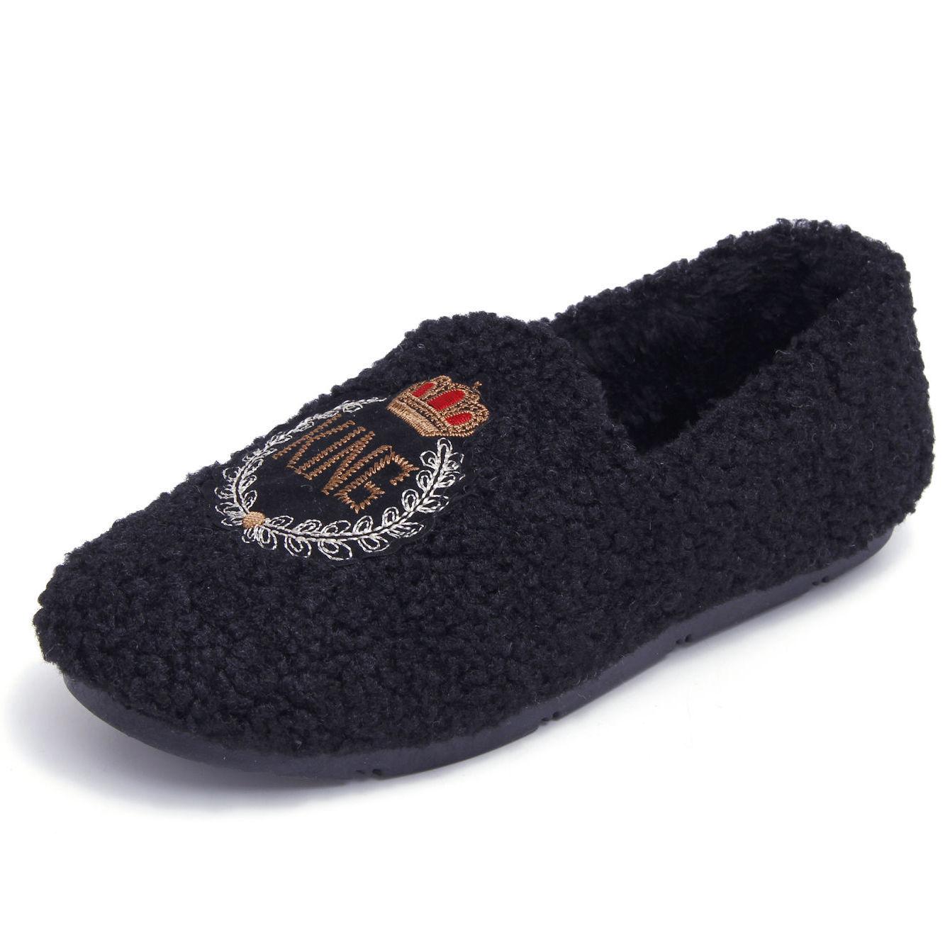 Warm Cotton Slippers Ladies Indoor Thick-soled Non-slip Warm-keeping Bag-heeled Cotton Shoes Soft Bottom Hairy Confinement Peas Shoes