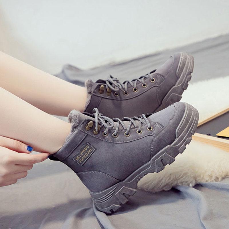 Women Warm Ankle Boots Winter Thick Sole Casual Plus Velvet Leather Shoes Women  Short Snow  Boots Footwear Size 35-41