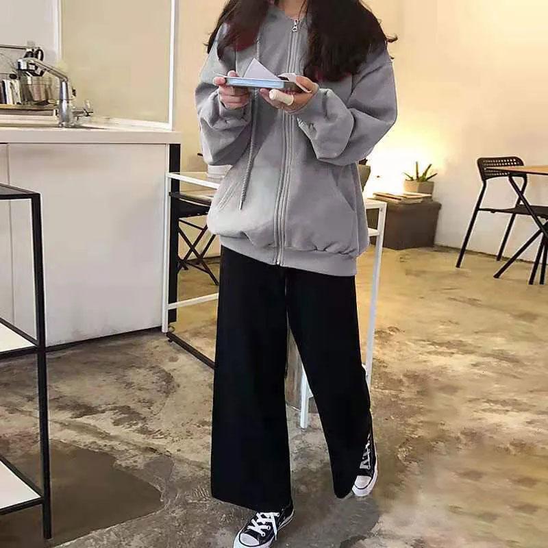 Hooded Sweater Women's Fleece Bf Loose Zipper Top Autumn and Winter Cardigan Ins Ladies Coat