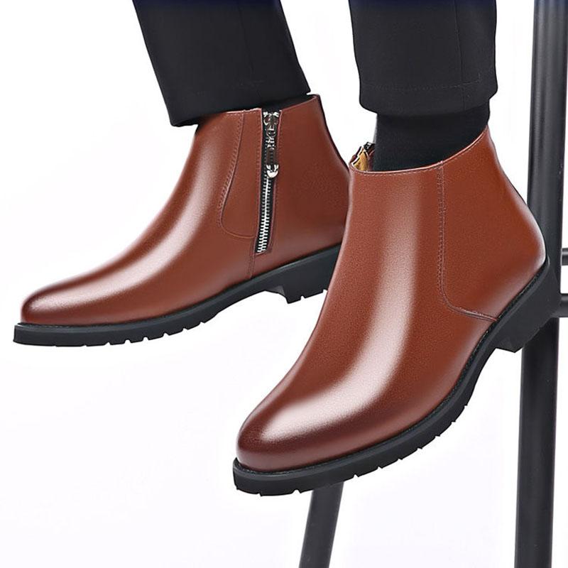 Martin Boots Men's Leather Short Boots Winter Plus Velvet Warm High-top Cotton Shoes British Tooling Boots