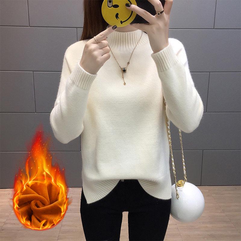 Pofulove Half-High Collar Short Pullover Fragrant Winter Sweater Long Sleeve Bottoming Shirt Sweater