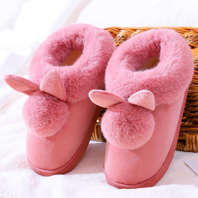 Cotton Slippers Women's Warmth Thick-soled Confinement Winter Couples Furnishings Cute Furry Indoor All-inclusive Heel Cotton Shoes