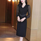 Chiffon Dress Mid Length Ladies Loose Large Size Long Sleeve V-Neck Skirt