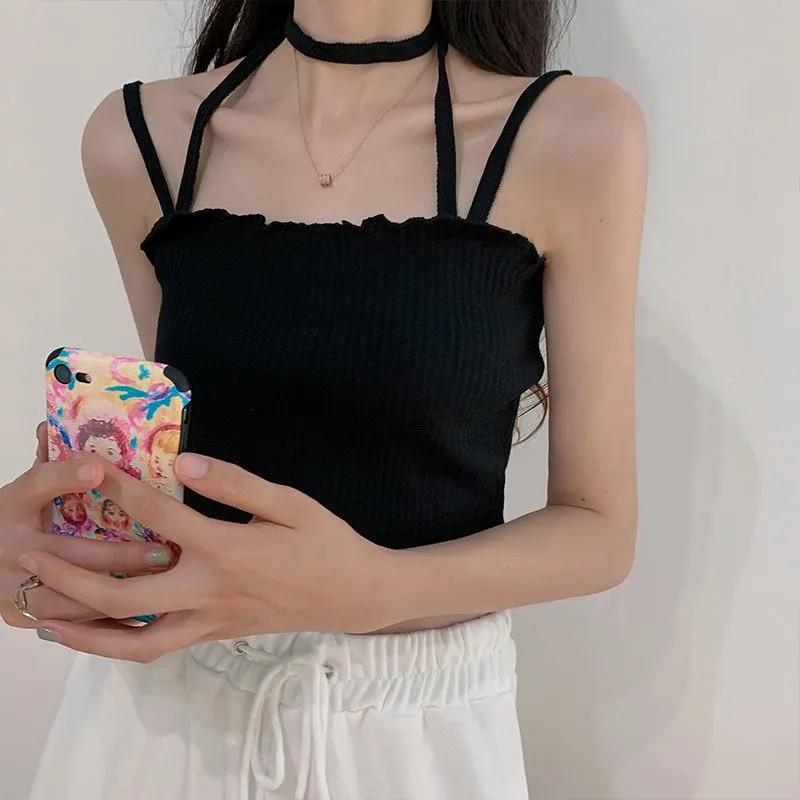 Women's Summer Short Bottoming Tops Large Size Solid Color Vest Female Backless Camisole Outerwear