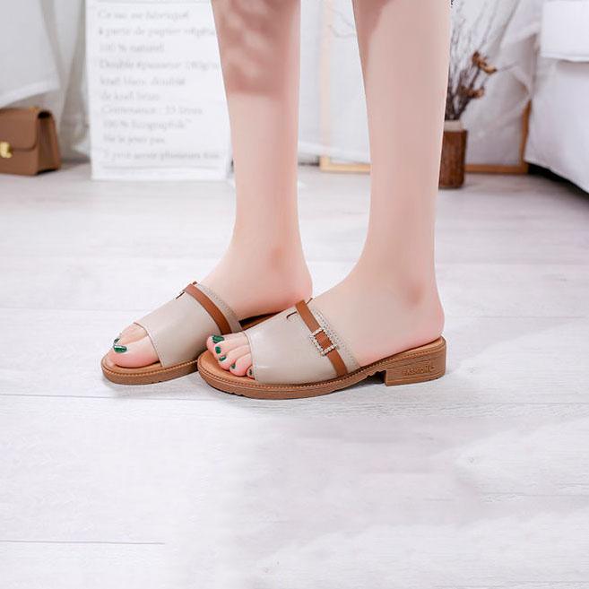 Women's Spring and Summer Plus Size Low Heel Slippers Versatile Casual Outdoor Versatile Thick Heel Slippers