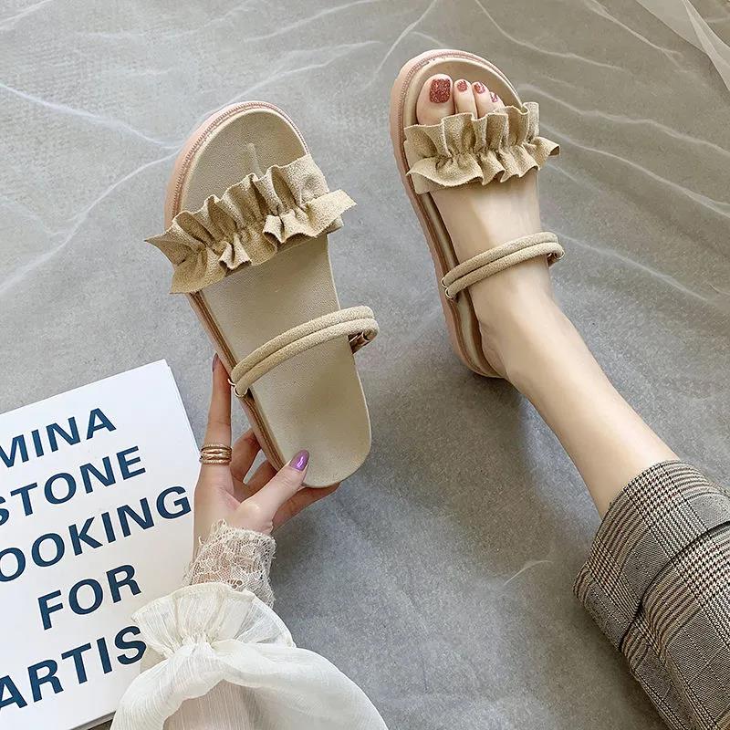 Sponge Cake Platform Sandals Female Fairy Style Summer Student Flat Roman Net Red Sandals