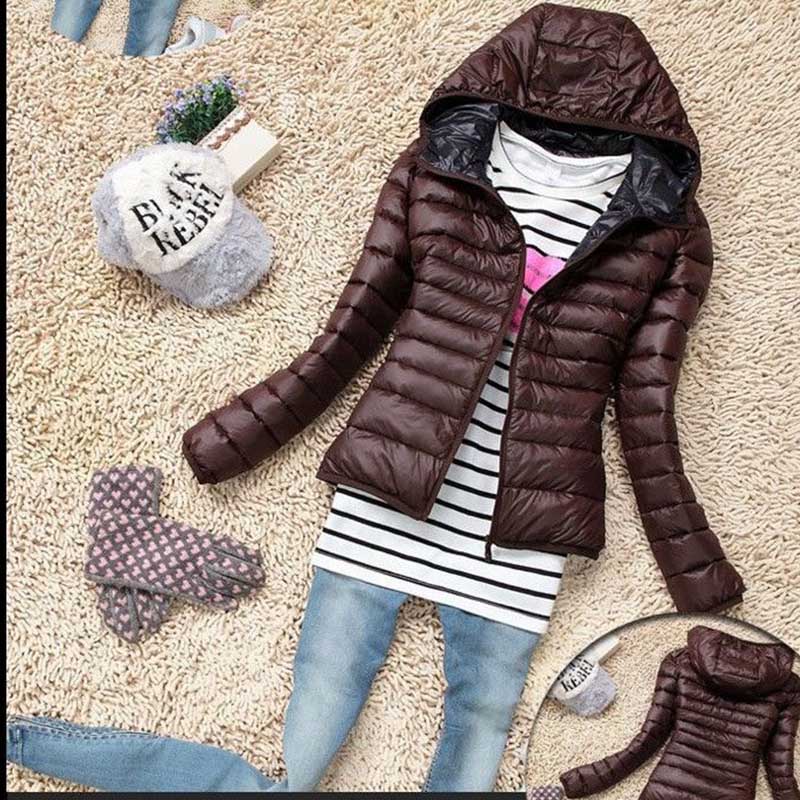Women Winter Sport Jacket Coat Slim Hooded Casual Long Sleeve Zip Solid Color Coat