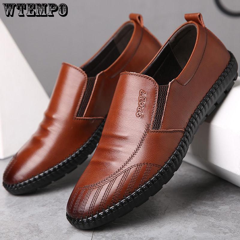 Fashion Men Genuine Leather Shoes Lace Up Casual Footwear Men Soft Flat Base Shoes