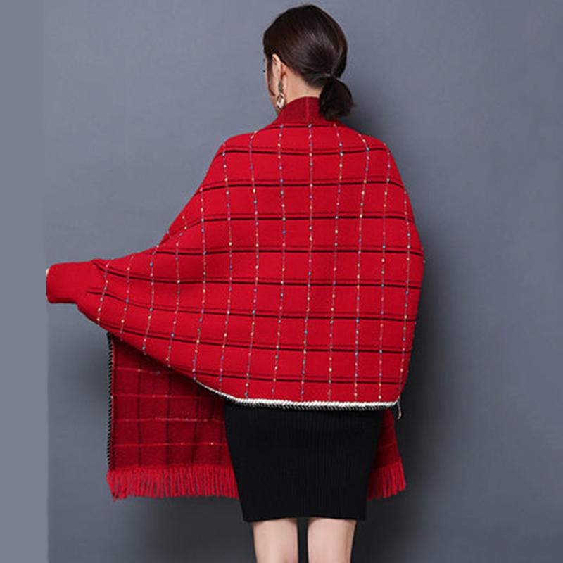 Women's Shawl with Sleeves Autumn and Winter Knitting Waterproof Mink Fleece Slim Slimming Outer Thick Plaid High-end Cloak Temperament Wrap