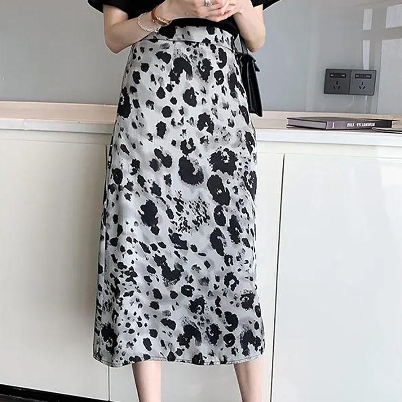 Women's Summer A-line Skirts Large Size High Waist Slim Mid-length Skirt Leopard Print Casual Hip Skirt