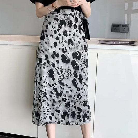 Women's Summer A-line Skirts Large Size High Waist Slim Mid-length Skirt Leopard Print Casual Hip Skirt