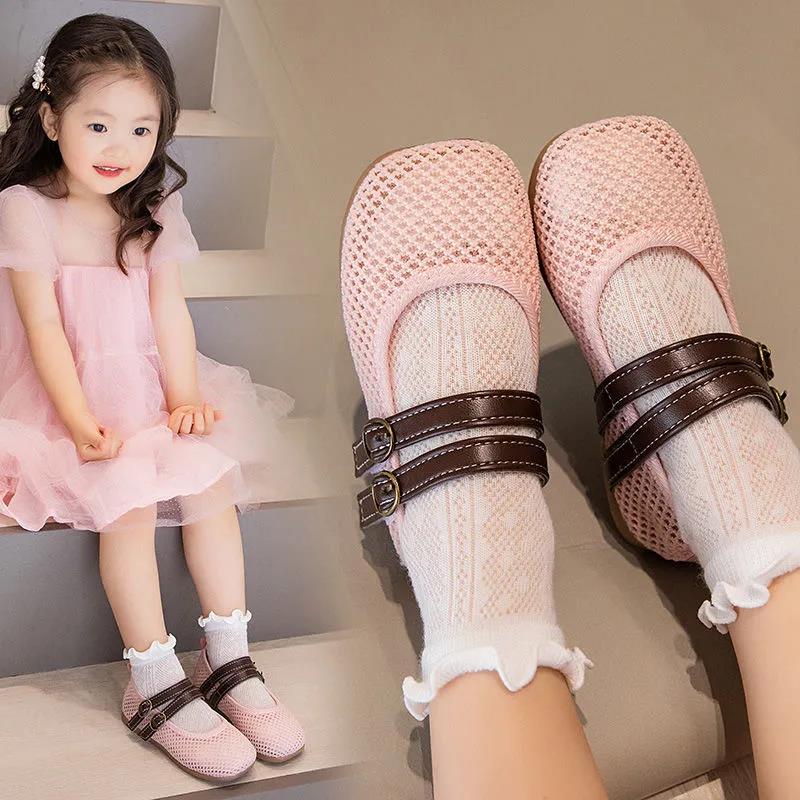 Children's Princess Shoes Girl's Breathable Hollow Mesh Sandals Kid's Large Size Soft Bottom Toddler Shoes