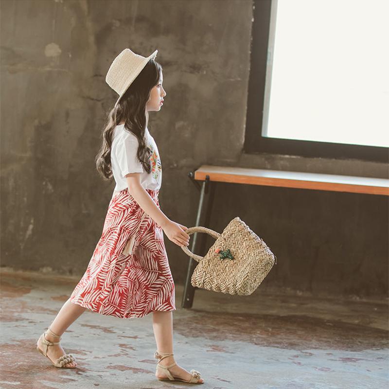 Girls' Summer Fashionable Suits Big Kids Children's Clothes Western Style Wide-leg Pants Printed Two-piece Suit