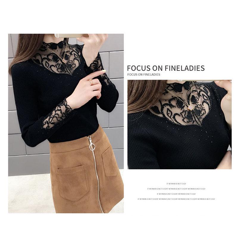 Knit Sweater Slim-fit Sweater Women Autumn and Winter Fashion Outer Wear Lace Collar Bottoming Shirt Young Women Long-sleeved Top