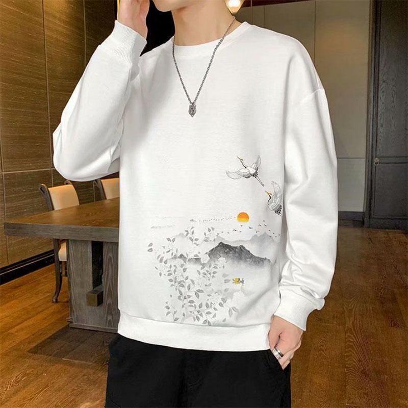 Spring and Autumn Long-sleeved Pullover Sportswear Men's Trend Round Neck Thin Section Solid Color Printing Men's Jacket Top