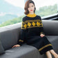 Autumn Winter Long Sweater Dress Women Vintage Print Knit Dress Loose Outer Wear Bottoming Pullover Sweater Dress