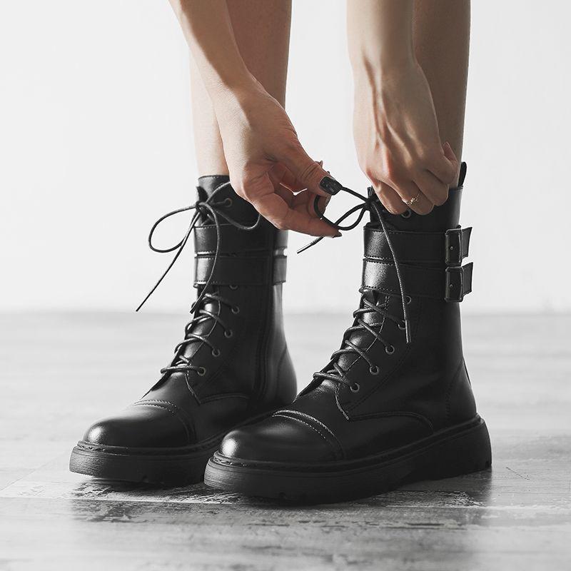 Medium Tube Martin Boots Thin Feet Hollow Female Boots Martin Boots Female Korean Version