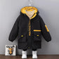 Boys Plus Fleece Padded Jacket Autumn and Winter Quilted Big Boy Handsome Mid-length Cotton Coat Children's Warm Windbreaker Jackets