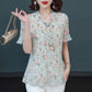 Women's Summer Chiffon Short Sleeve Top V-Neck Large Floral Loose T-Shirt