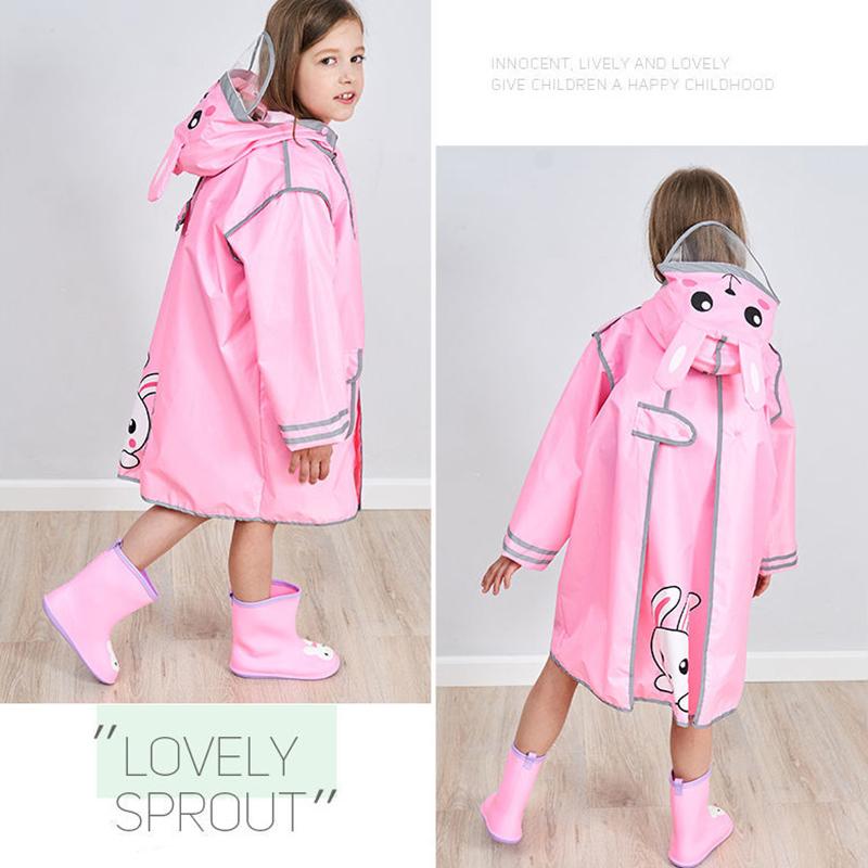 Kid Rain Coat Kawaii Cartoon Printed Raincoat Reflective Stripe Hooded Waterproof Clothes Boy Girl Windbreaker Windproof Rainweaer