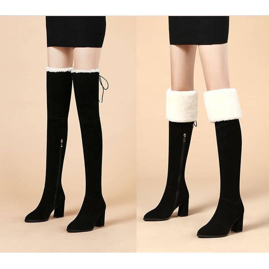 Boots women snow boots women autumn and winter plus velvet warm stretch boots high heel boots