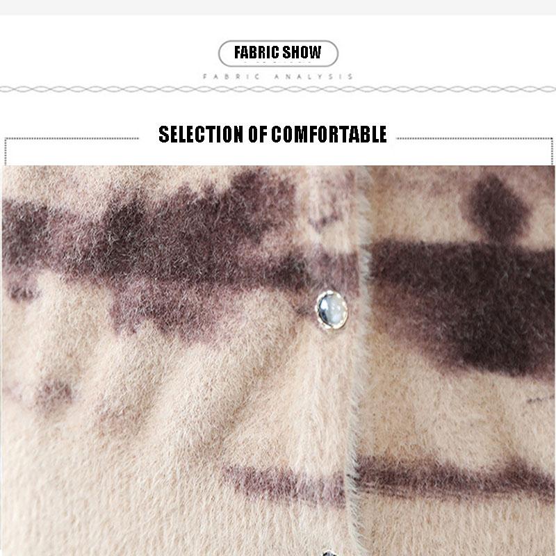 Floral Print Cardigan Women Autumn Winter Female Artificial Mink Wool Cardigan Loose Sweater Coat Fashion Knit Jacket Outwear