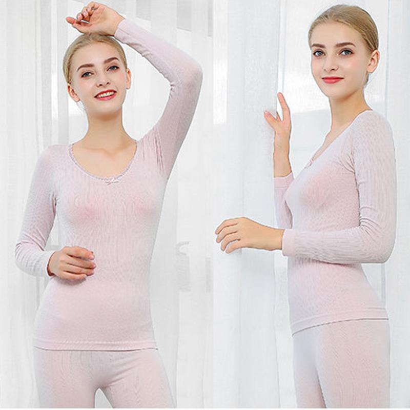 Women Winter Autumn Thermal Underwear Lace O-neck Female Tight Suit Thicken Windproof Comfortable Soft Lining Long Sleeve High Elasticity Tracksuit