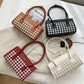 Check Pattern Handbag PU Leather Armpit Bag for Women Shoulder Lady Simple Elegant Baguette Bag