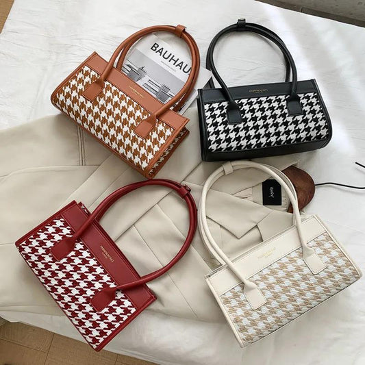 Check Pattern Handbag PU Leather Armpit Bag for Women Shoulder Lady Simple Elegant Baguette Bag