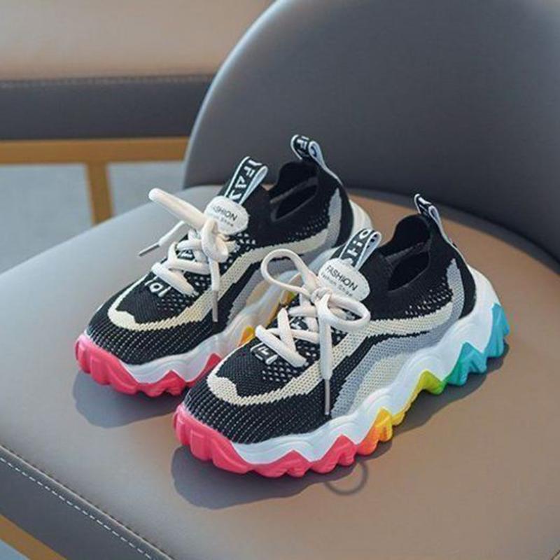 Children's Girls'  Boy Shoes Spring Summer Korean Version  Sports Shoes  Breathable Lightweight Flying Shoes Middle-aged Students' Casual Shoes