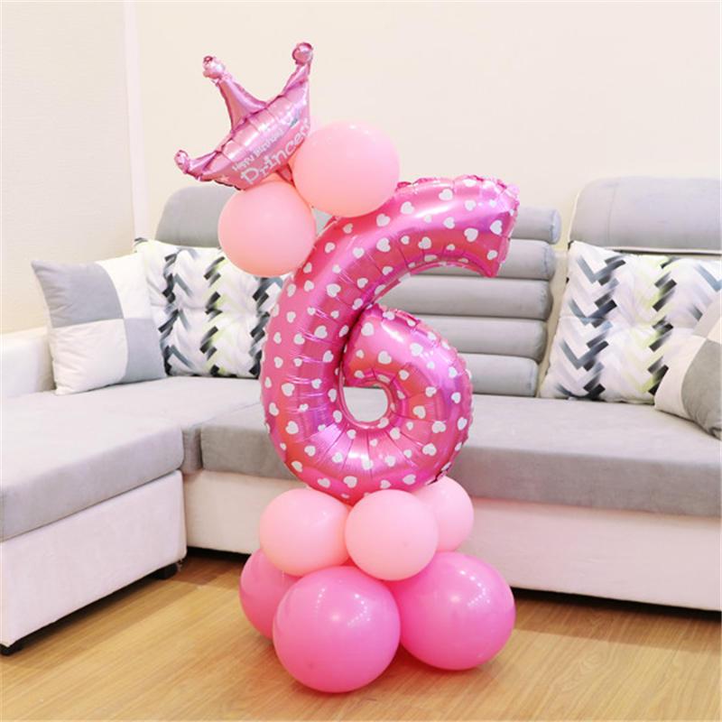 Pink Blue Foil Balloons Numbers 1 2 3 4 5 6 7 8 9 Pattern Birthday Party Decorations