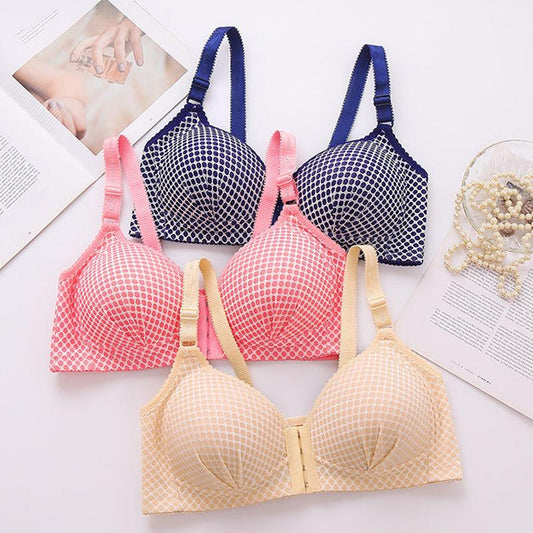 Front Button Bras Anti-sagging Gathering Receiving Breasts Without Steel Rings Women's Large Size Thin Underwear Bras