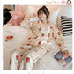 Ice Silk Pajamas Set V Neck  Long-sleeved Set for Womens Spring Autumn Thin Flower Cartoon Printed Outer Wear Home Clothes Two Pieces Set