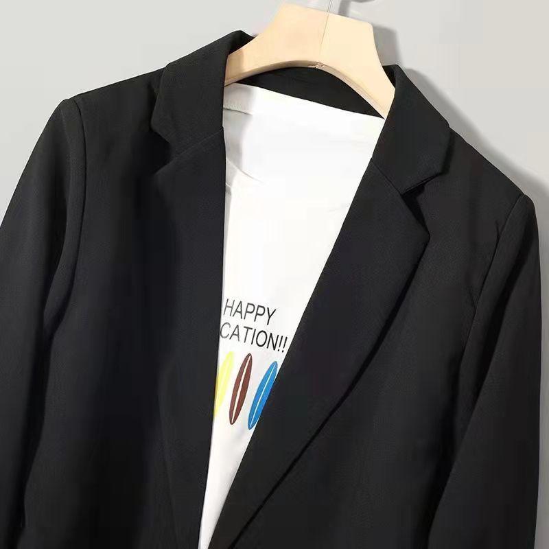 Black Suit Jacket Women's Top Spring and Autumn Temperament British Style Casual Blazer Solid Color Blazer Outwear for Ladies