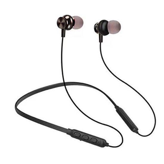 Sports Bluetooth 5.0 Headset Metal Magnetic Wireless Double Bass In-ear Lug Silicone