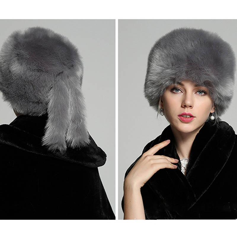 Faux Fur Imitation Fox Fur Dome Hat Fur Russian Hat Ladies Warm Winter Hat