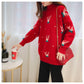 Women Sweater Red Christmas Snowflake Fawn Loose Knit Sweater Women O-Neck Long Sleeve