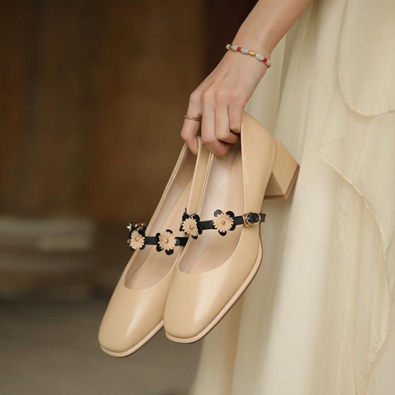 French Girl Single Shoes Small High Heels Thick Heels Retro  Gentle Mid-heel All-match