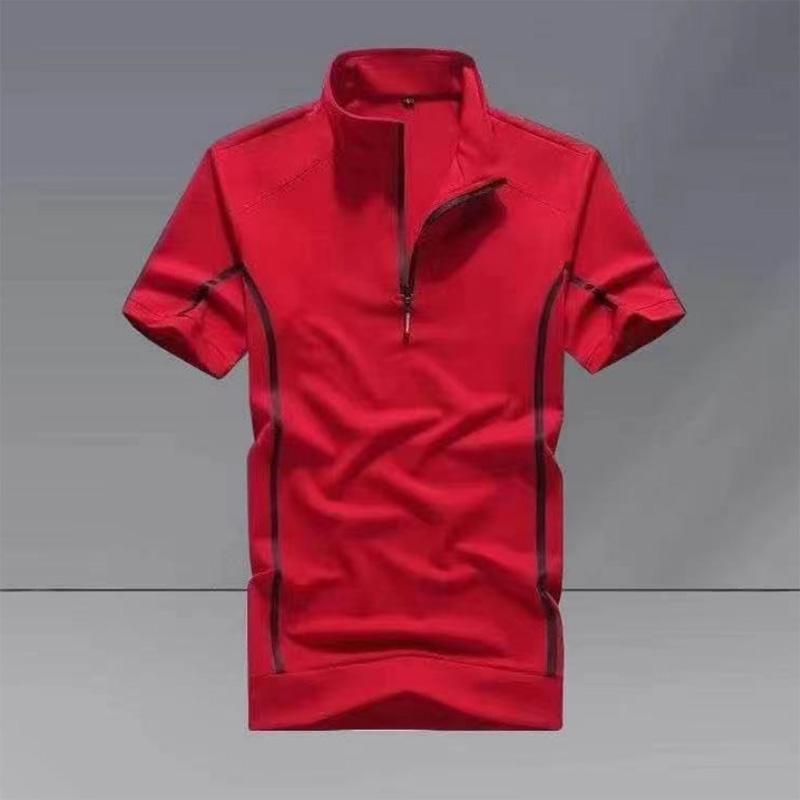 Short-sleeved Suit Men's Summer Stand-up Collar Sportswear Youth Two-piece Solid Color Casual Business T-shirt