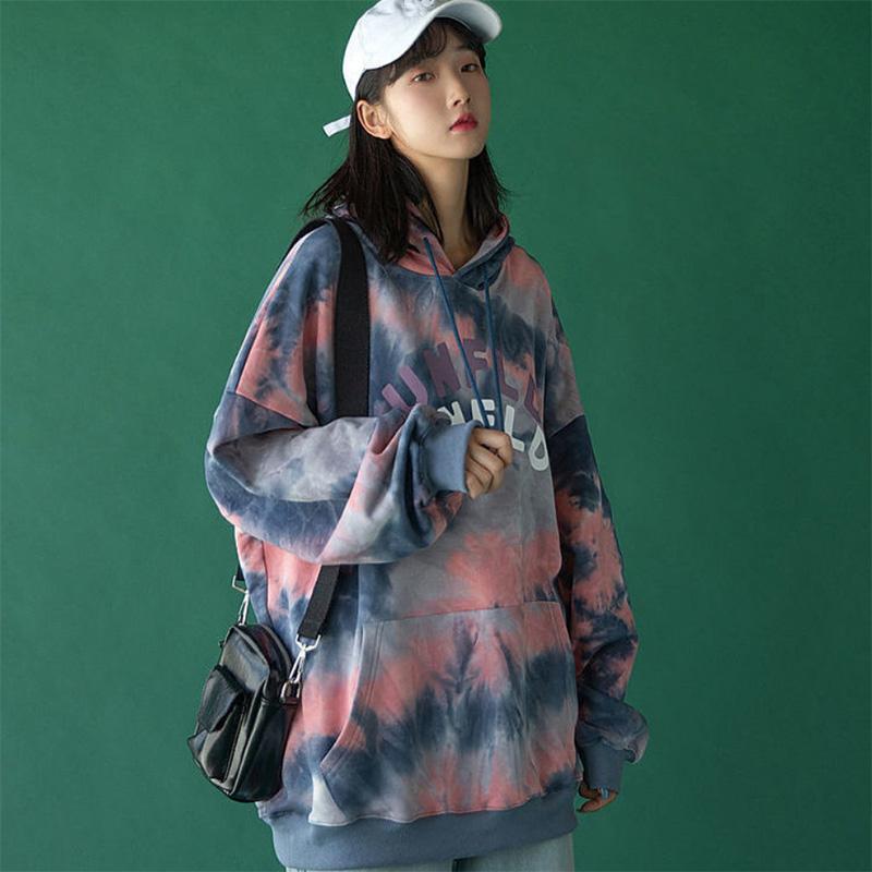 Tie-dye Sweater Women's Thin Section Long-sleeved Sweater Pullover Loose College Style Top Coat Trendy