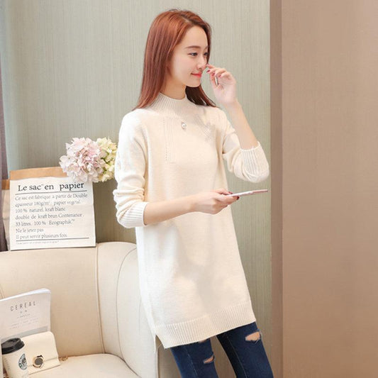 Autumn and Winter Loose Sweater Half High Neck Pullover Mid-length Jacket Thick Large Size Simple Dress