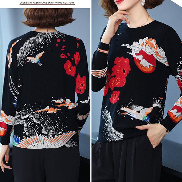 Women's Printed Pullover Sweater Tops Autumn  Winter Long-sleeved Bottoming Sweater Women's High-end Woolen Sweater