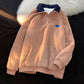 Lamb Velvet Half Zipper Polo Collar Sweater Women's Autumn and Winter Plus Velvet Thick Outer Wear Loose Warm Warm Jacket Top