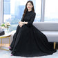 Chiffon Long Sleeve Dress for Women Spring Autumn Large Size Pure Color Fairy Temperament Over The Knee Beach Large Swing Dress Women