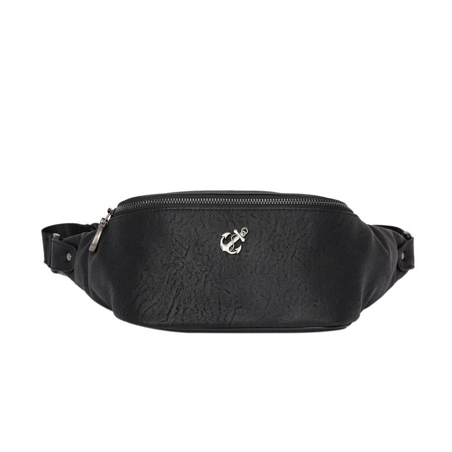 Casual Waist Bag Black Leather Rivet Chest Bag Mobile Phone Bag Outdoor Sports Shoulder Bag