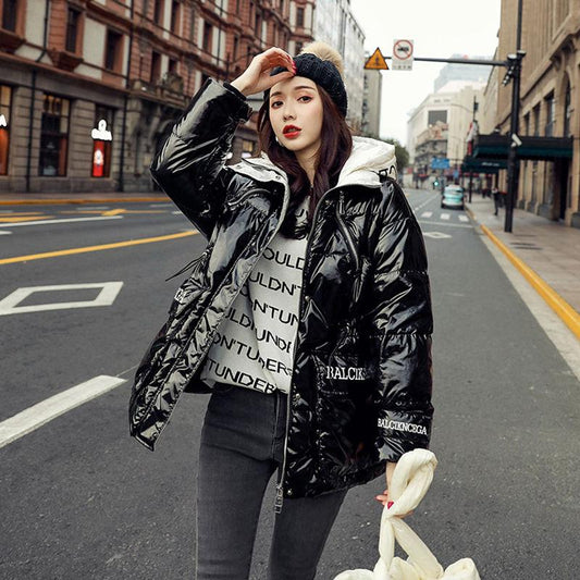 Oversized Down Cotton Jacket, Ladies Winter Contrast Color Hooded Cotton Jacket, for Bread Jacket